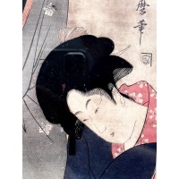 Kochankowie – Utamaro Kitagawa – drzeworyt japoński – art print w oprawie ze złotym slipem